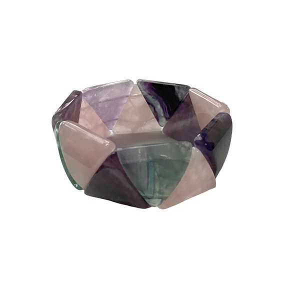 Stretch Bracelet for Large Wrists with Rose Quartz Amethyst and Fluorite - Picture 4 of 5
